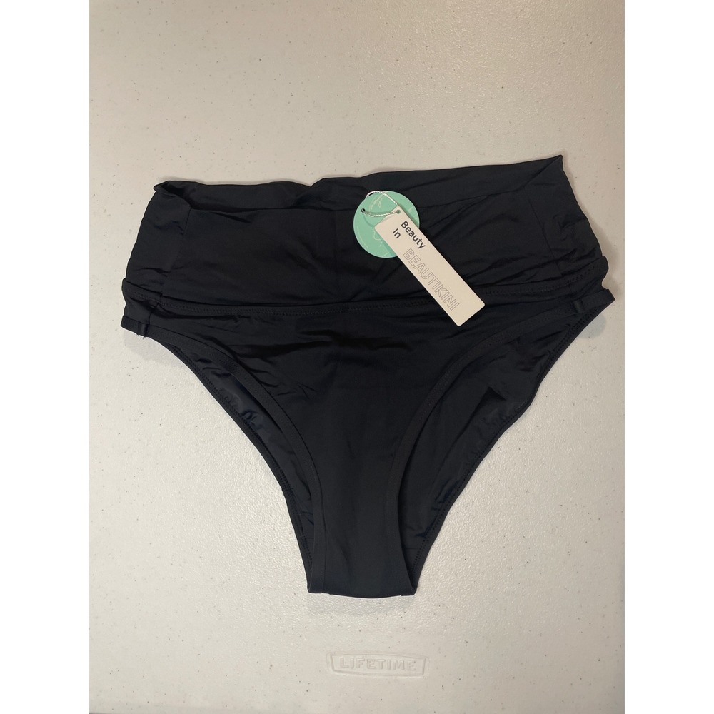 Beautikini Period Swimwear Bikini Menstrual Swim Bottoms Leakproof (Black M)